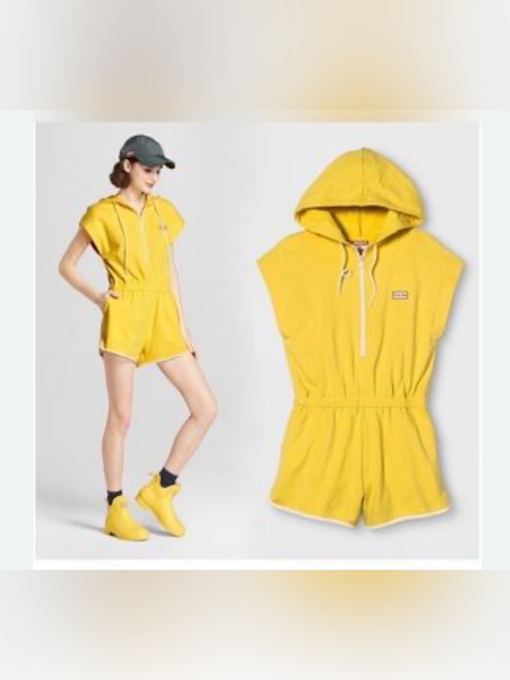 Hunter x Target hooded romper sleeveless with a half-zip front